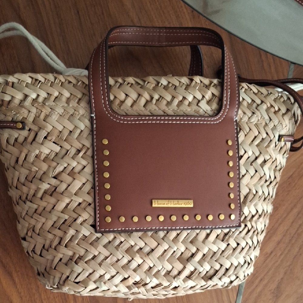 House of Harlow 1960 Tan and Brown Woven Tote